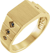 14K Gold Round Natural Black Diamond Geometric Signet Ring - Yellow Gold