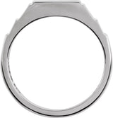 14K Gold Round Natural Black Diamond Geometric Signet Ring - White Gold - view 2