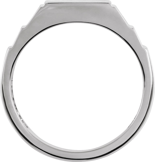 14K Gold Round Natural Black Diamond Geometric Signet Ring - White Gold - view 2