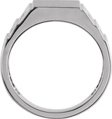Platinum Round Natural Diamond Geometric Signet Ring - view 2
