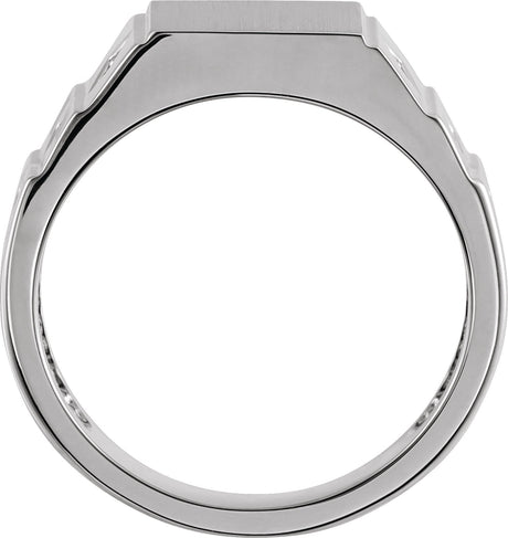 Platinum Round Natural Diamond Geometric Signet Ring - view 2