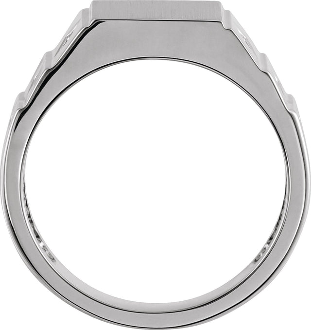 Platinum Round Natural Diamond Geometric Signet Ring - view 2