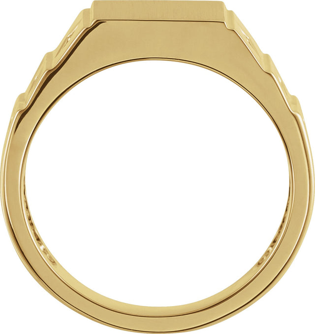 14K Gold Round Natural Diamond Geometric Signet Ring II - Yellow Gold - view 2