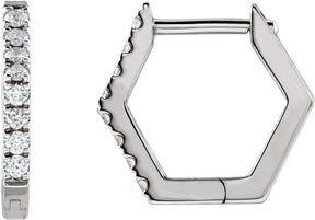 14K Gold Geometric Huggie Earrings - White Gold