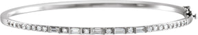 14K Gold Straight Baguette Natural Diamond Accented Bangle Bracelet - White Gold