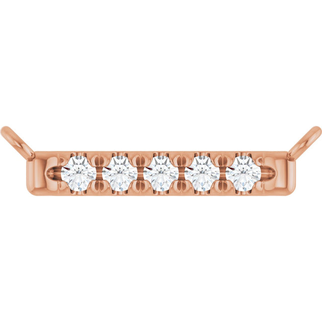 14K Gold Round Natural Diamond French-Set Bar Necklace – 1.3-1.5mm Stones - Rose Gold