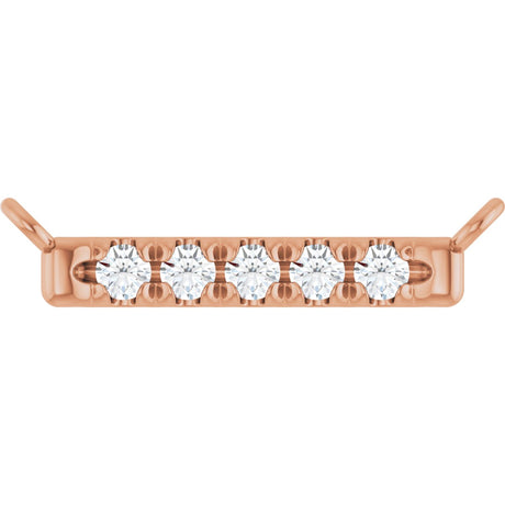 14K Gold Round Lab-Grown Diamond French-Set Bar Necklace – 1.3-1.5mm Stones - Rose Gold