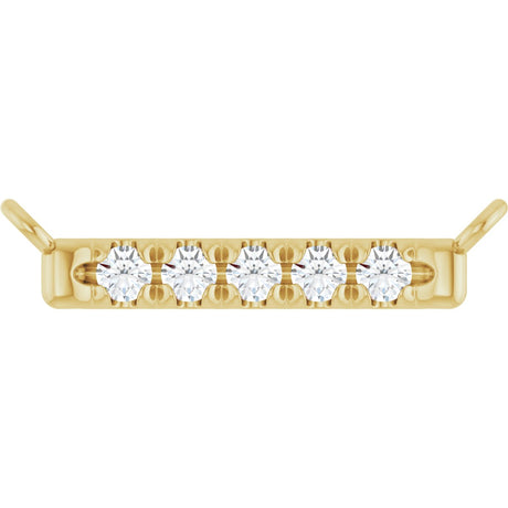 14K Gold Round Lab-Grown Diamond French-Set Bar Necklace – 1.3-1.5mm Stones - Yellow Gold