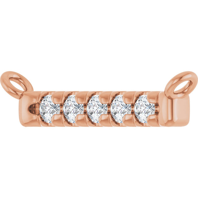 14K Gold Round Natural Diamond French-Set Bar Necklace – 1.3-1.5mm Stones - Rose Gold - view 2