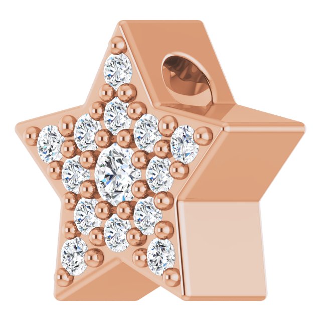 14K Gold Round Natural Diamond Star Necklace or Slide Pendant - Rose Gold - view 2