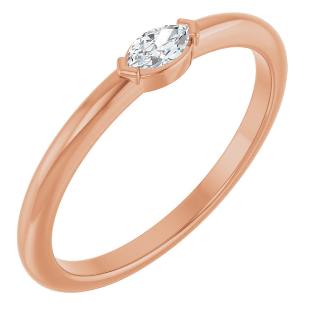 14K Gold Marquise Natural Diamond Solitaire Ring - Rose Gold
