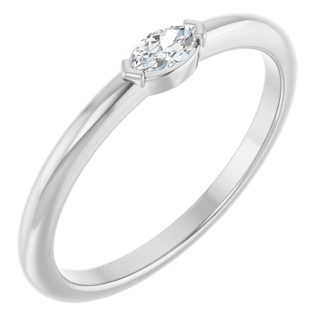 14K Gold Marquise Natural Diamond Solitaire Ring - White Gold