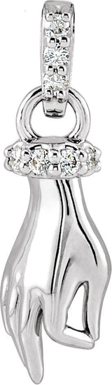 14K Gold Round Natural Diamond Hand of Buddha Necklace or Pendant - White Gold