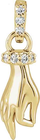 14K Gold Round Natural Diamond Hand of Buddha Necklace or Pendant - Yellow Gold