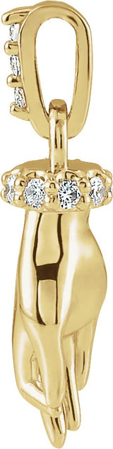 14K Gold Round Natural Diamond Hand of Buddha Necklace or Pendant - Yellow Gold - view 2