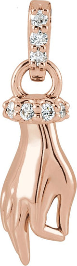 14K Gold Round Natural Diamond Hand of Buddha Necklace or Pendant - Rose Gold