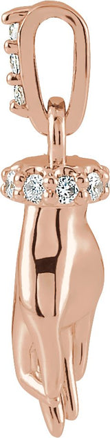 14K Gold Round Natural Diamond Hand of Buddha Necklace or Pendant - Rose Gold - view 2