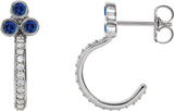 14K Gold Round Natural Blue Sapphire Accented Bezel-Set J-Hoop Earrings - White Gold