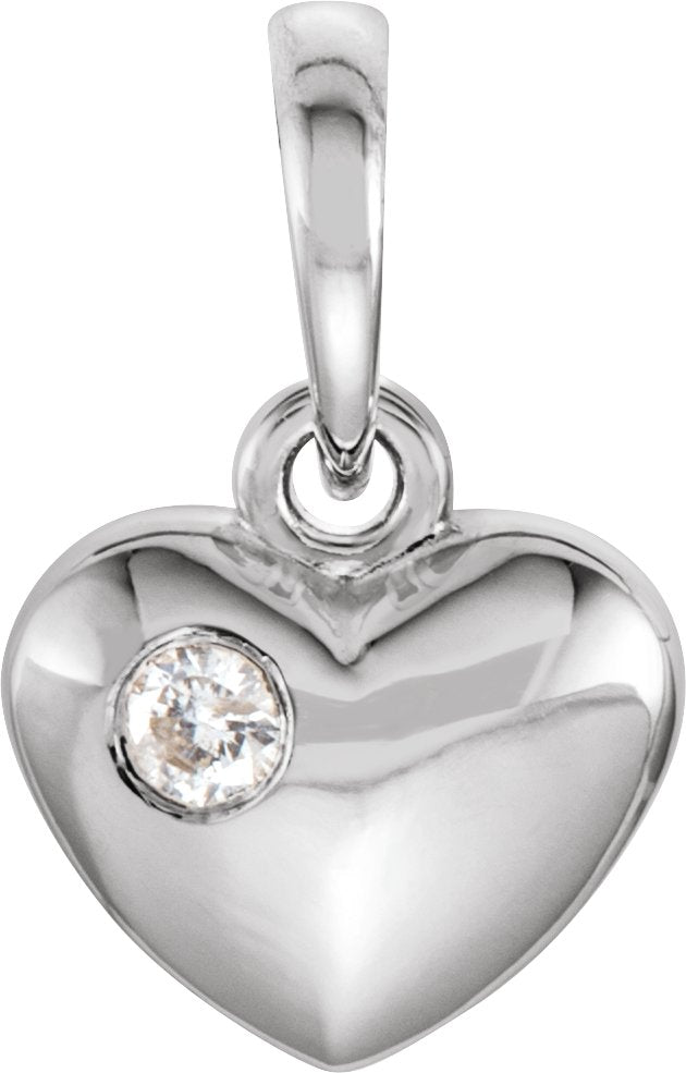 14K Gold Engravable Heart Pendant - White Gold