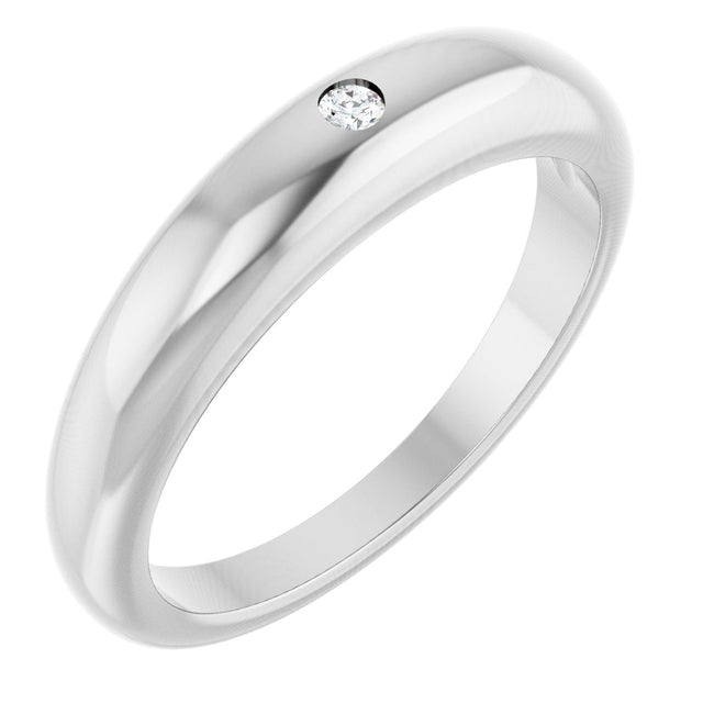 14K Gold Round Natural Diamond Petite Dome Ring - White Gold