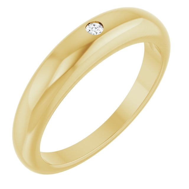 14K Gold Round Natural Diamond Petite Dome Ring - Yellow Gold