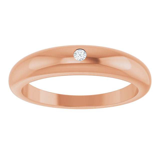 14K Gold Round Natural Diamond Petite Dome Ring - Rose Gold - view 3