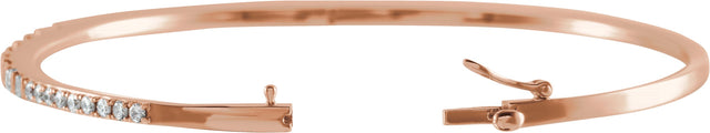 14K Gold Straight Baguette Natural Diamond Accented Bangle Bracelet - Rose Gold - view 2