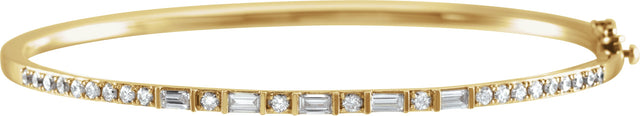 14K Gold Straight Baguette Natural Diamond Accented Bangle Bracelet - Yellow Gold