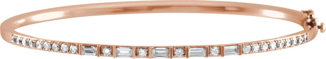 14K Gold Straight Baguette Natural Diamond Accented Bangle Bracelet - Rose Gold