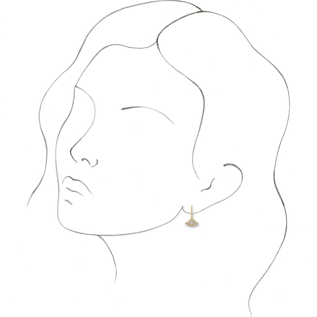 14K Gold Round Natural Diamond Fan Earrings - Yellow Gold - view 3