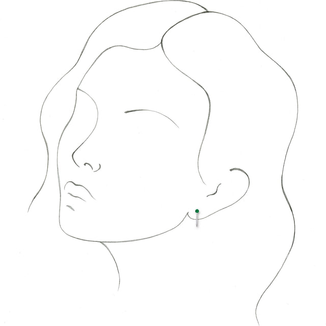 14K Gold Round Lab-Grown Emerald Accented J-Hoop Earrings - White Gold - view 3