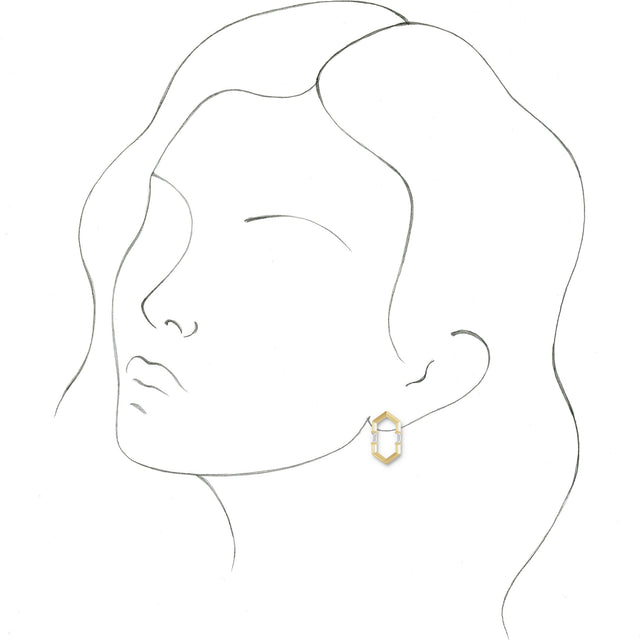 14K Gold Straight Baguette Natural Diamond Geometric Earrings – 4mm Stones - Yellow Gold - view 3