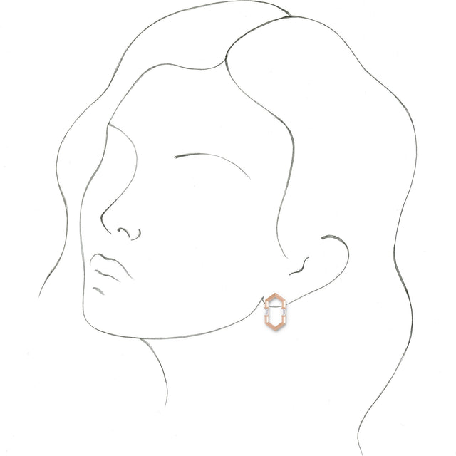 14K Gold Straight Baguette Natural Diamond Geometric Earrings – 4mm Stones - Rose Gold - view 3