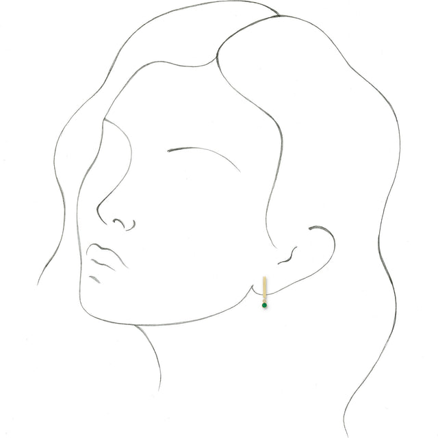 14K Gold Round Natural Emerald Bezel-Set Bar Earrings - Yellow Gold - view 2
