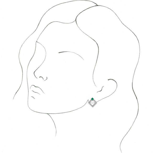 14K Gold Square Natural Emerald Accented Geometric Earrings - White Gold - view 3