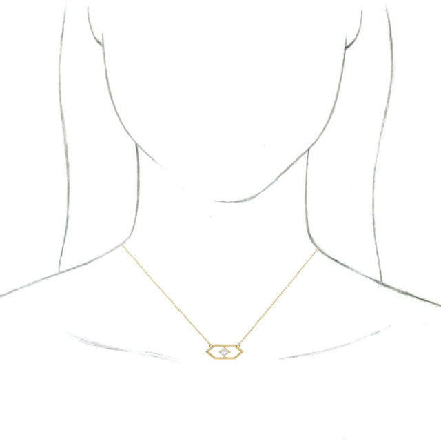 14K Gold Square Natural Diamond Geometric Necklace - Yellow Gold - view 3