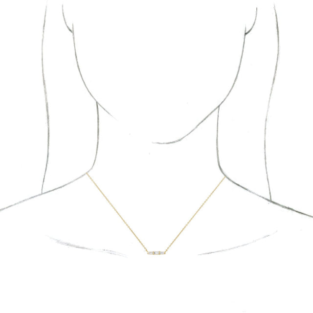 14K Gold Three-Stone Bar Necklace - Yellow Gold - view 3