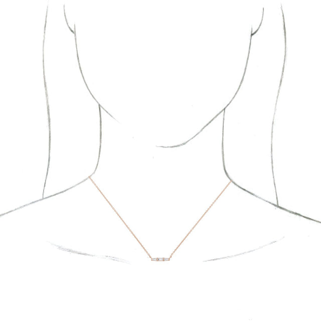 14K Gold Three-Stone Bar Necklace - Rose Gold - view 3