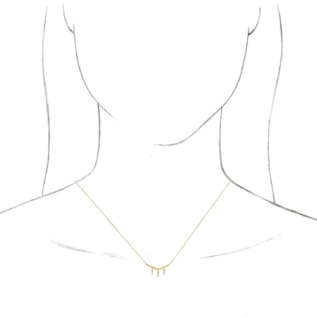 14K Gold Round Natural Diamond V Bar Necklace - Yellow Gold - view 3