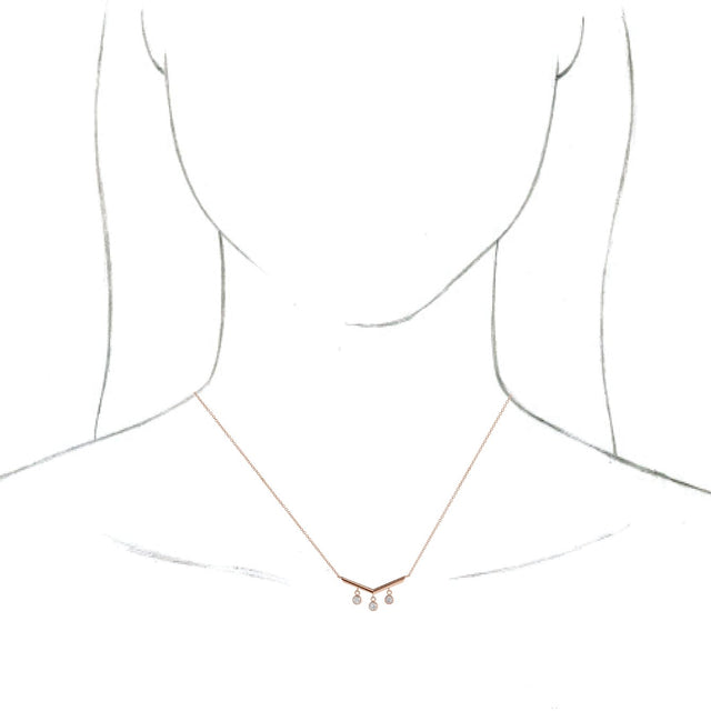 14K Gold Round Natural Diamond V Bar Necklace - Rose Gold - view 3