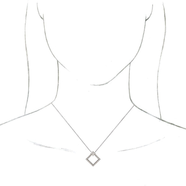 Platinum Square Natural White Sapphire Accented Geometric Necklace or Pendant - view 3