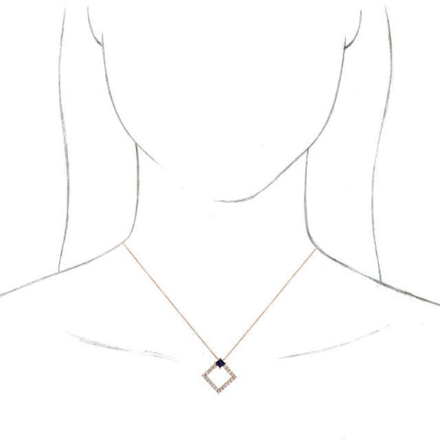14K Gold Square Natural Blue Sapphire Accented Geometric Necklace or Pendant - Rose Gold - view 3