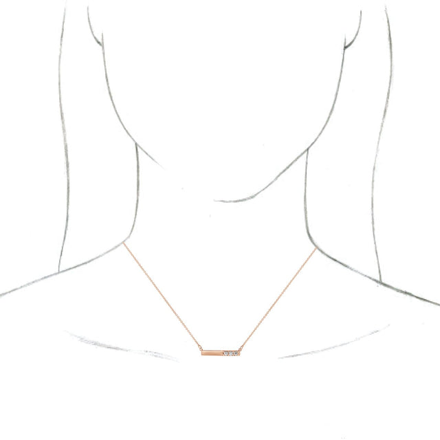 14K Gold Round Natural Diamond Accented Bar Necklace – 1/5 CTW - Rose Gold - view 3