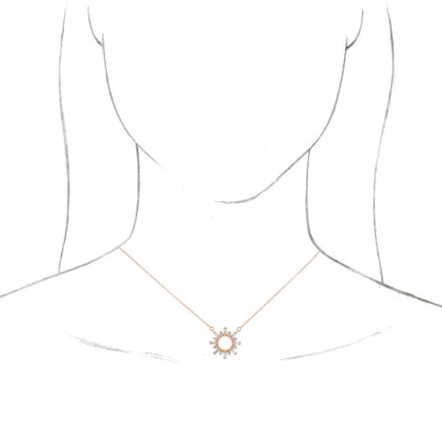 14K Gold Tapered Baguette Natural Diamond Accented Circle Necklace - Rose Gold - view 3