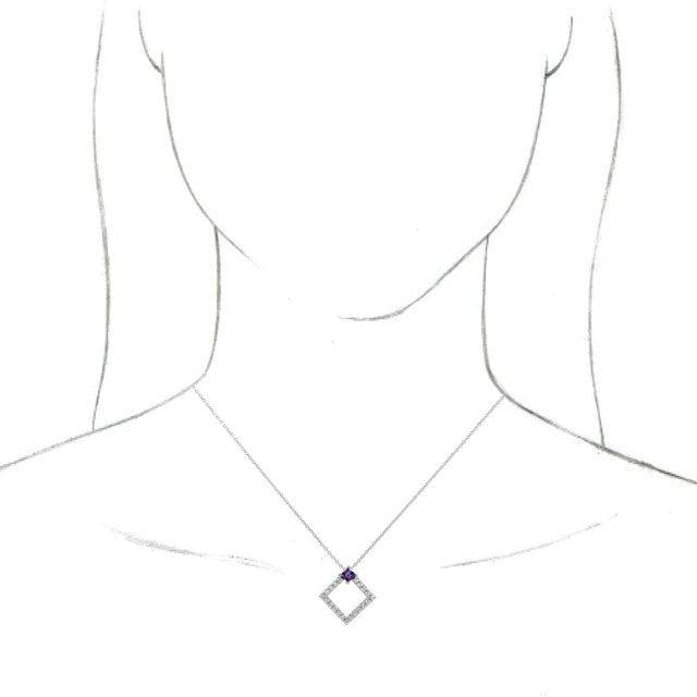 Platinum Square Natural Amethyst Accented Geometric Necklace or Pendant - view 3