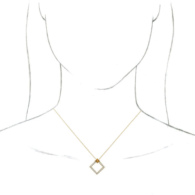 14K Gold Square Natural Citrine Accented Geometric Necklace or Pendant - Yellow Gold - view 3