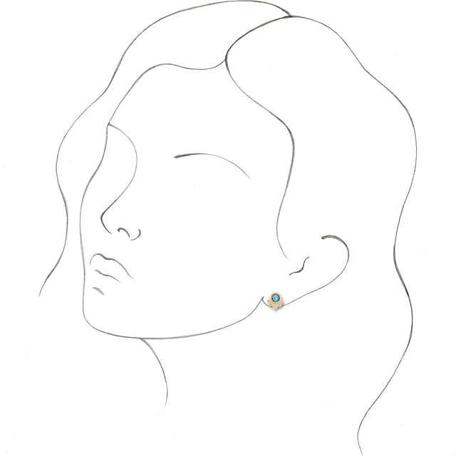 14K Gold Round Natural Aquamarine Accented Bezel-Set Earrings - Yellow Gold - view 3