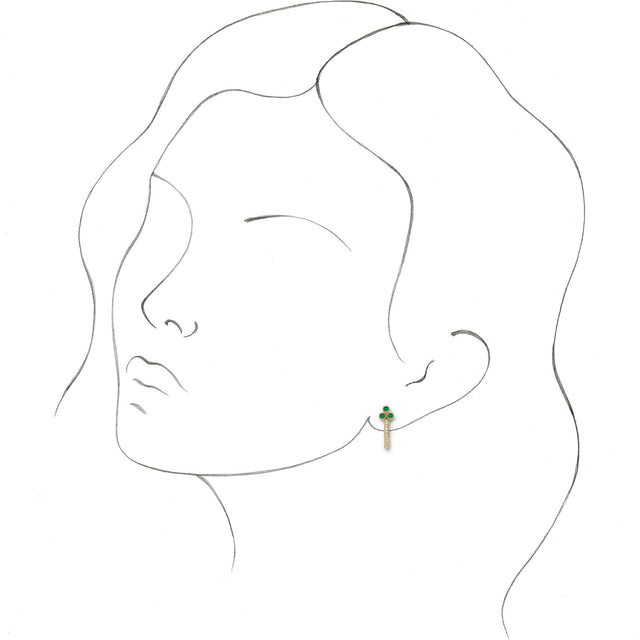 14K Gold Round Natural Emerald Accented Bezel-Set J-Hoop Earrings - Yellow Gold - view 3