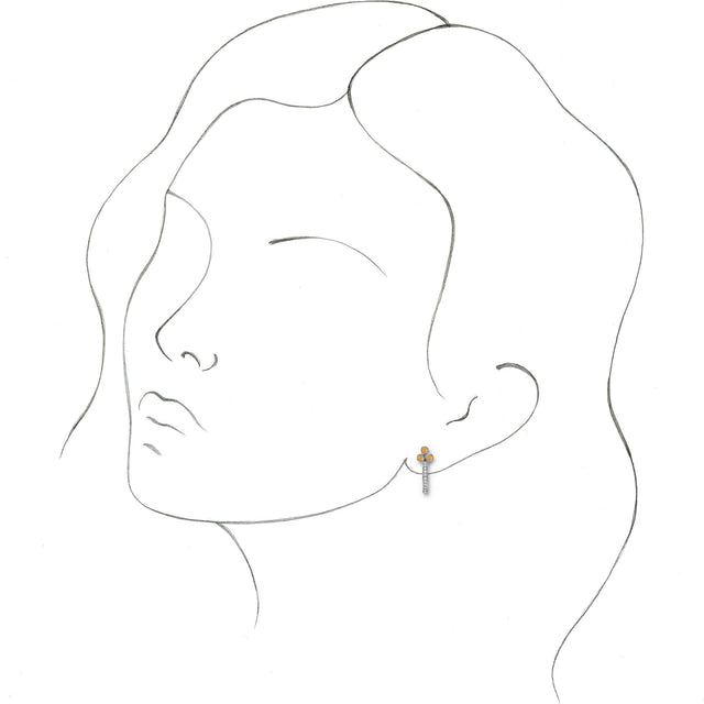 14K Gold Round Natural Citrine Accented Bezel-Set J-Hoop Earrings - White Gold - view 3