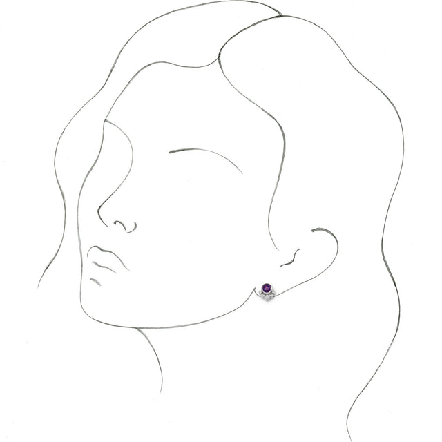 Platinum Round Natural Amethyst Accented Bezel-Set Earrings - view 3